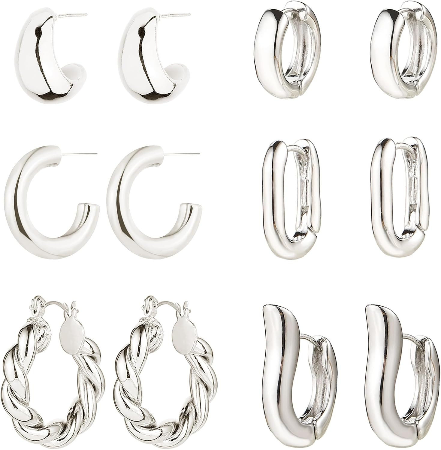 6 Pairs Gold Hoop Earrings for Women, 14K Gold Plated Huggie Hoop Earrings Set H