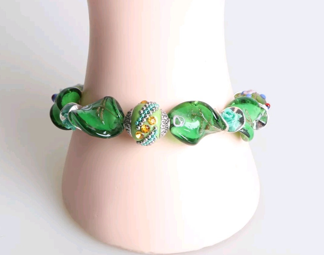 Pulsera Casual Para Mujeres Cuentas Verdes Piedras Preciosas Natural Cristal