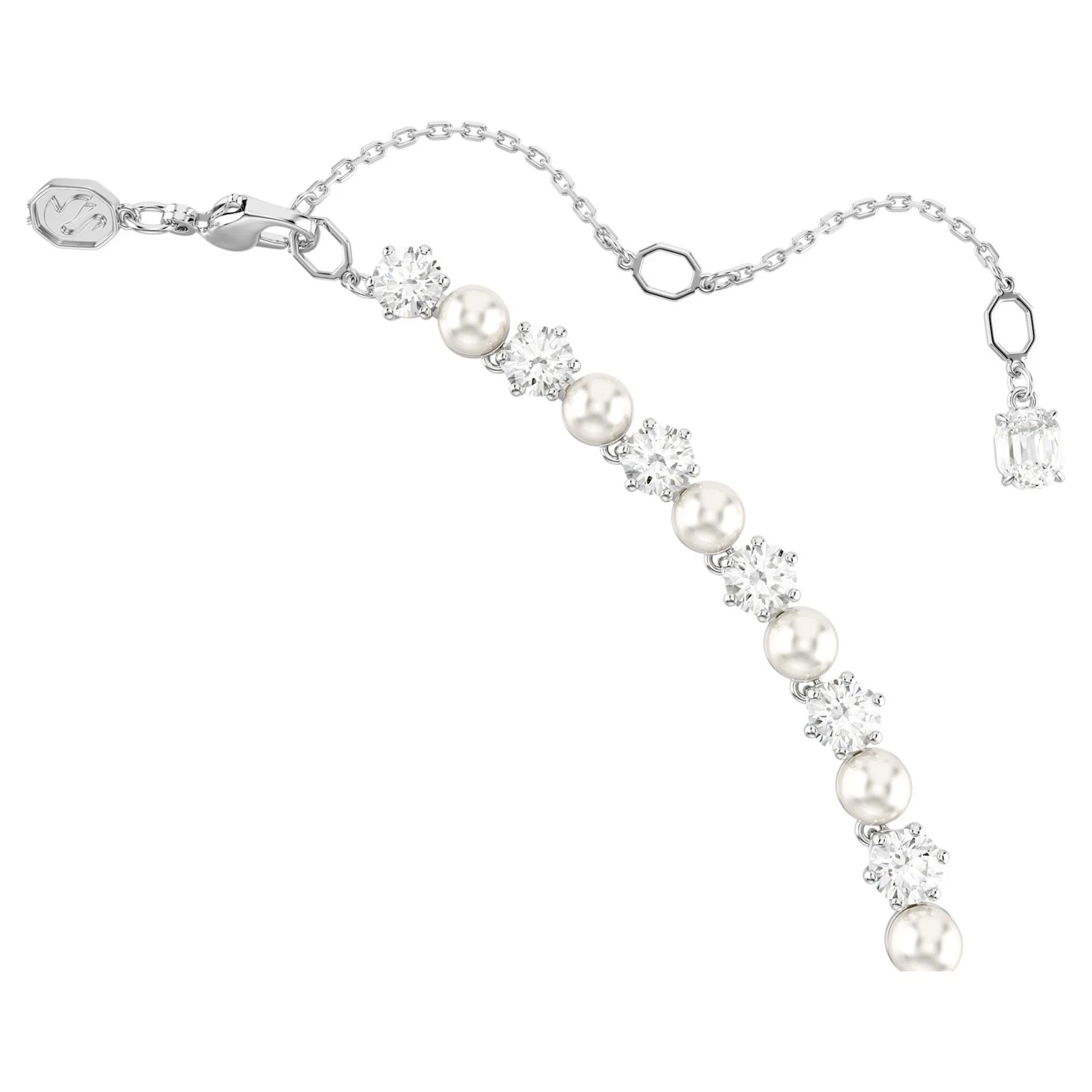 Swarovski Matrix Tennis Necklace, Crystal Pearl, Round Cut, White 5689623