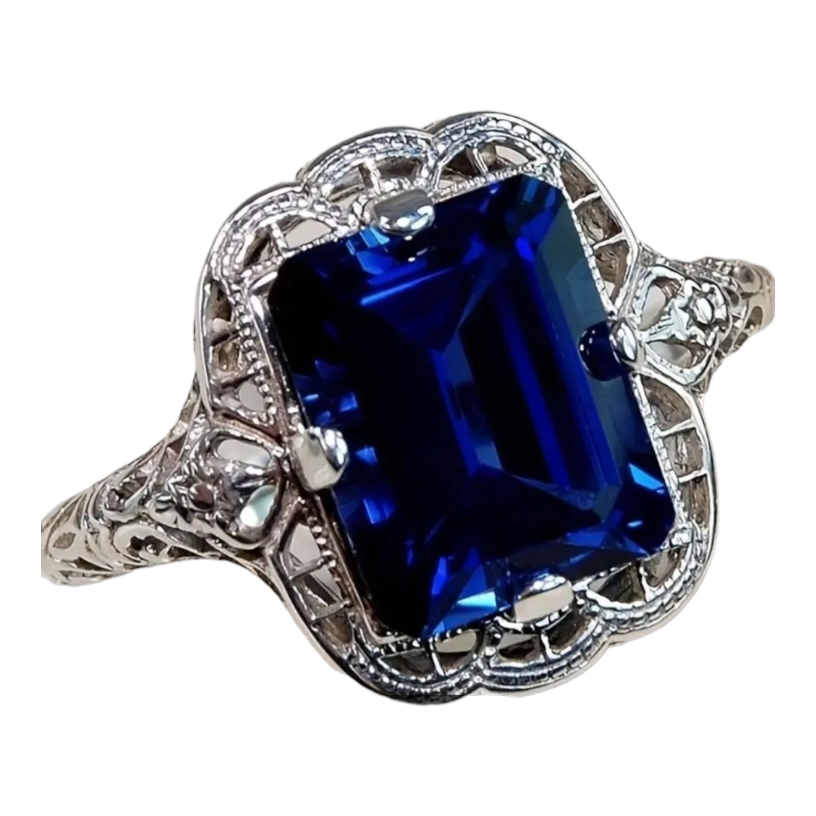 New W/O Tags, Size 7 Silver Tone With Deep Saphire Blue Stone Ring