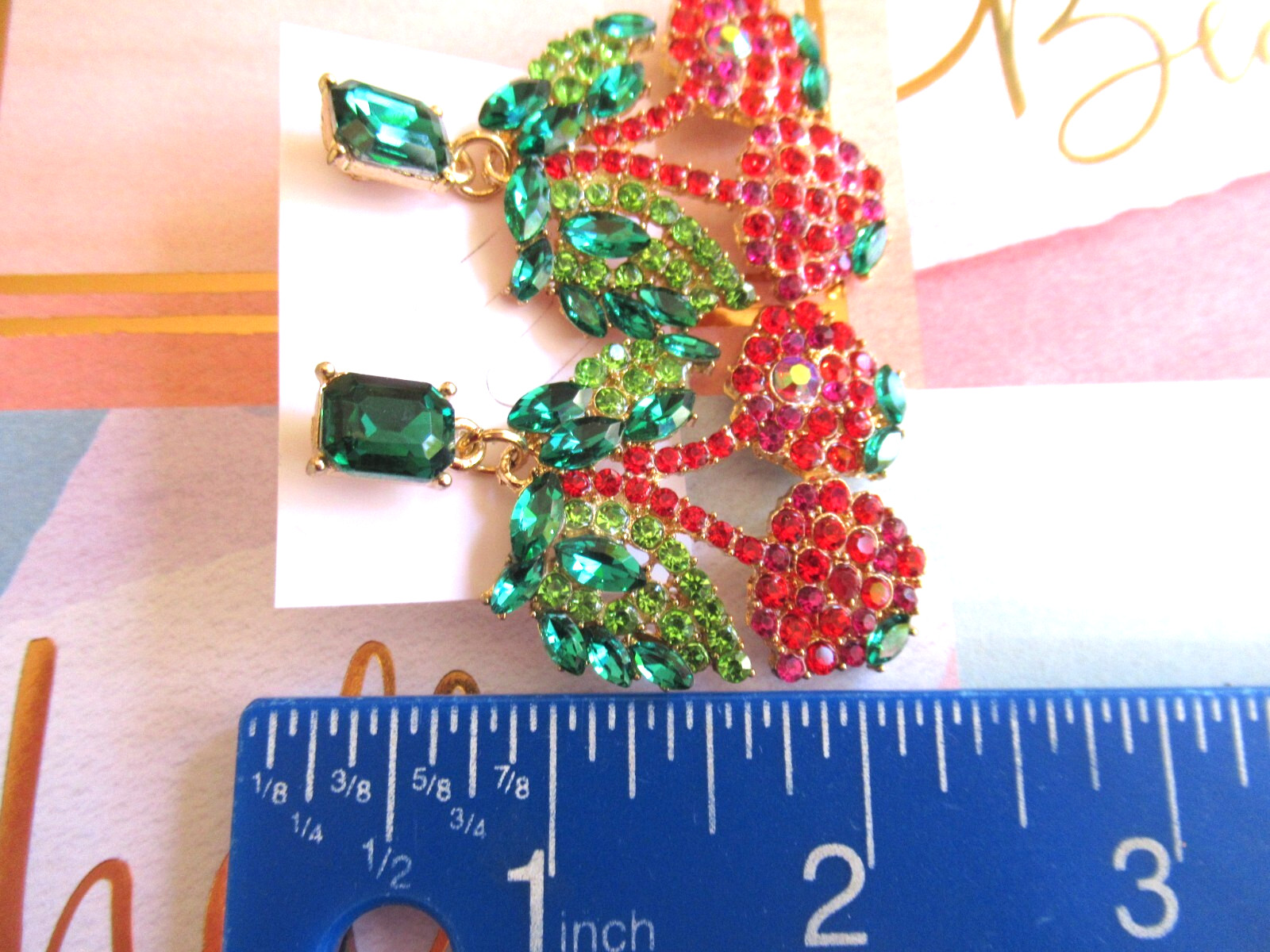 SWEET STRAWBERRY OR CHERRY Rhinestone Strawberries or Cherries Dangle Earrings