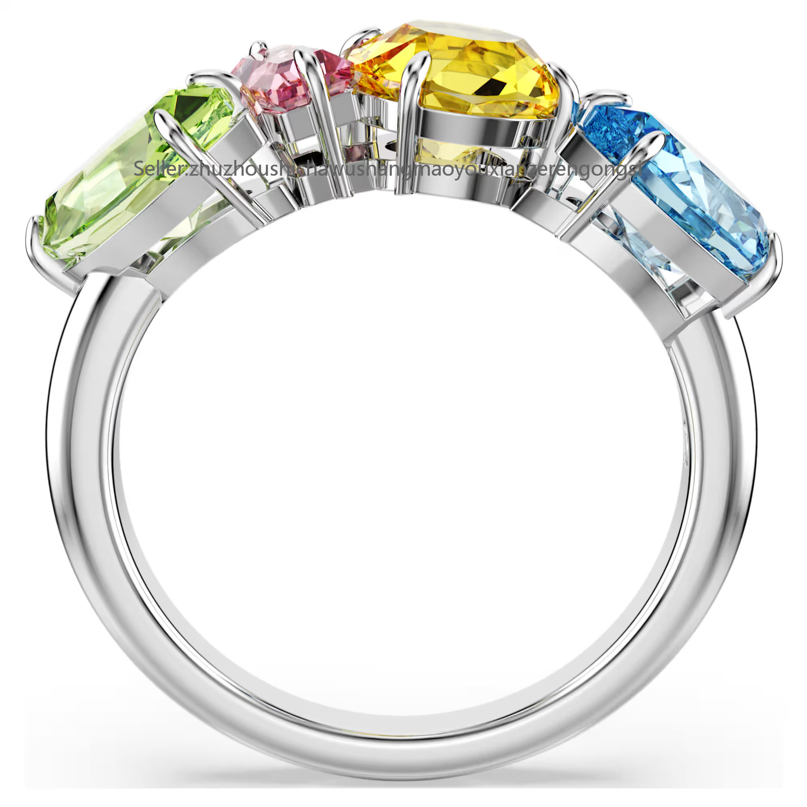 Gema Multicolored Rhodium Plated Ring Mixed Cuts New