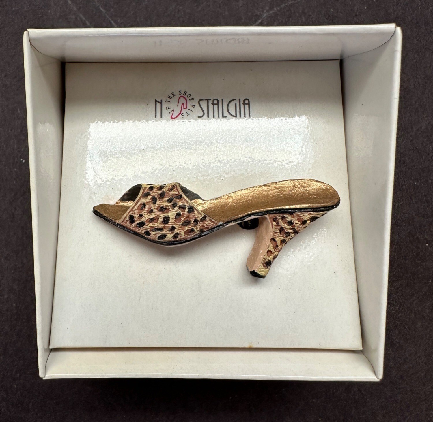 Vintage Nostalgia If The Shoe Fits Open Toe High Heel Leopard Mule Pin Brooch