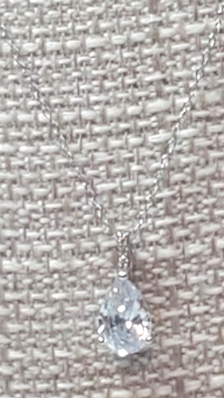 Crislu Sterling Silver Platinum Plated Necklace Cubic Zirconia Teardrop 19 Inch