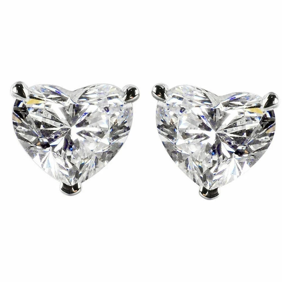1.50Ct Simulated Heart Diamond Solitaire Stud Earrings 14K White Gold Finish