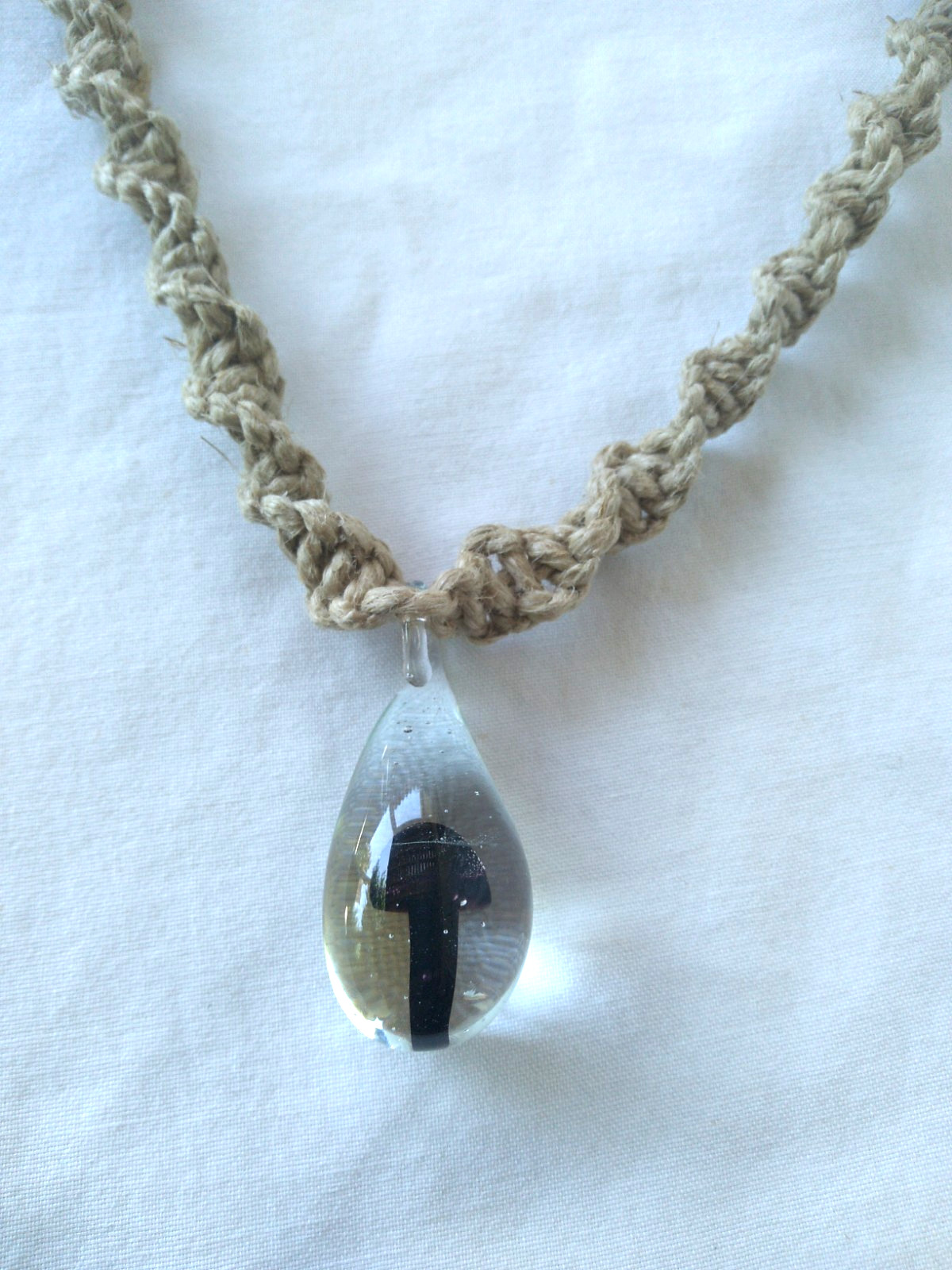 Necklace Glass Mushroom Boho Macrame Hemp 28″Adj. Pendant New