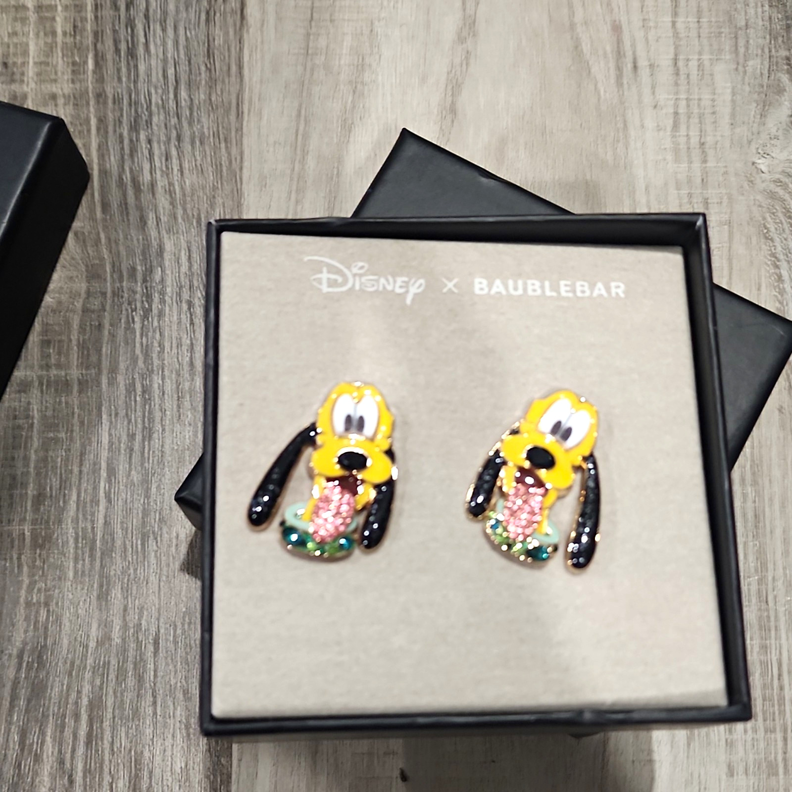 BaubleBar Disney Pluto Stud Earrings Multicolor Crystal Enamel Butterfly Back