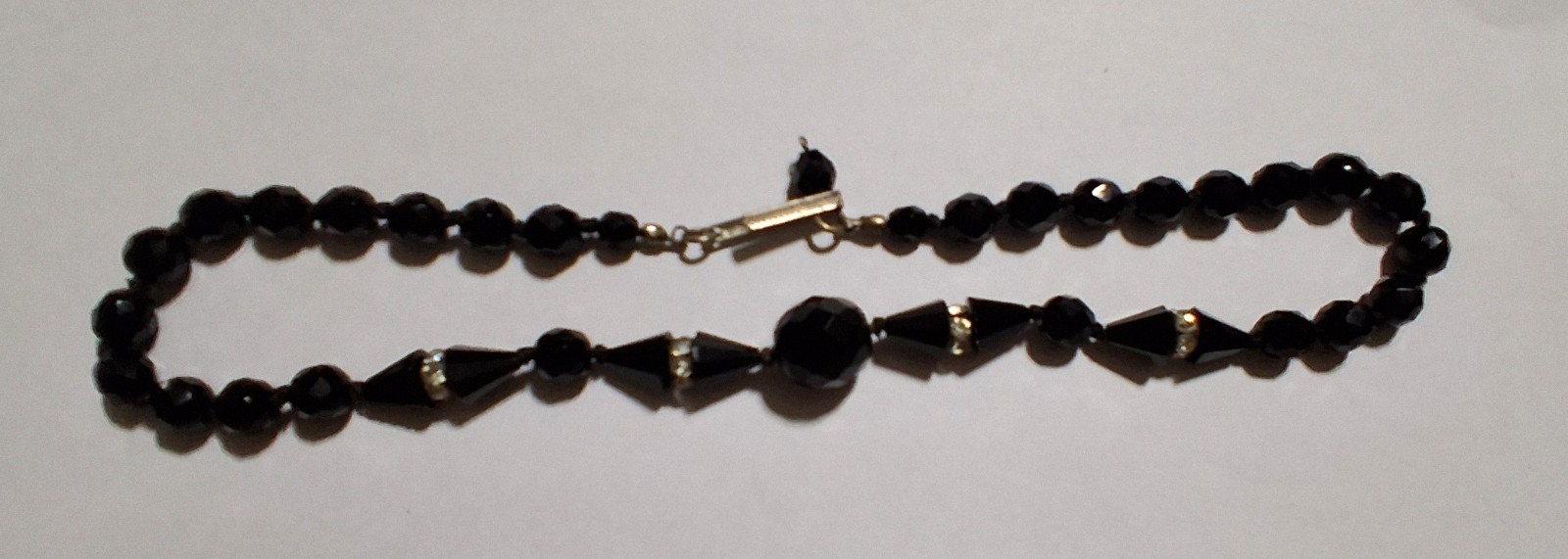 Deco Necklace VTG Austrian Crystal Black Faceted Beads wt Rhinestone Spacers