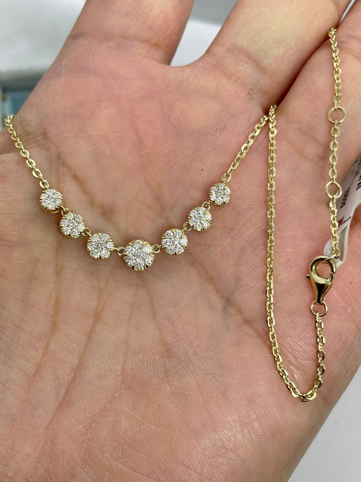 2Ct Round Cut Simulated Diamond Stunning Flower Necklace 14k Yellow Gold Plated