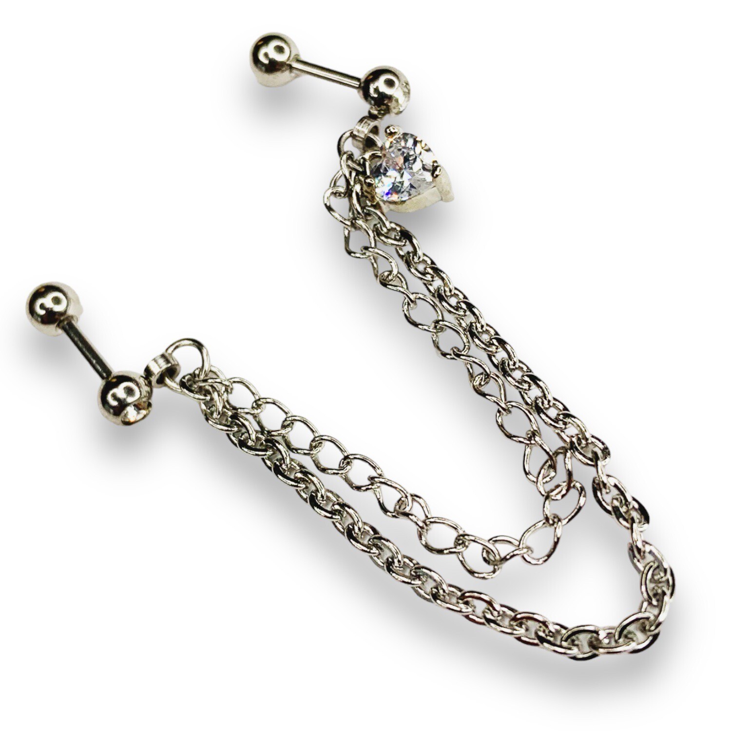 16g White Sparkle Cz Dangle Heart Chain Multipurpose Cartilage Earring