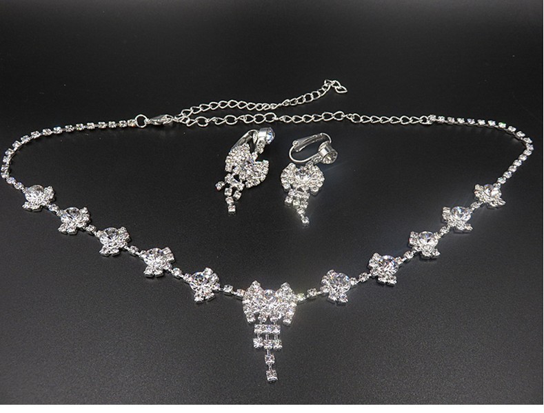 Bridal Wedding Rhinestone Crystal Pearl Necklace Stud Earrings Jewelry Set Party