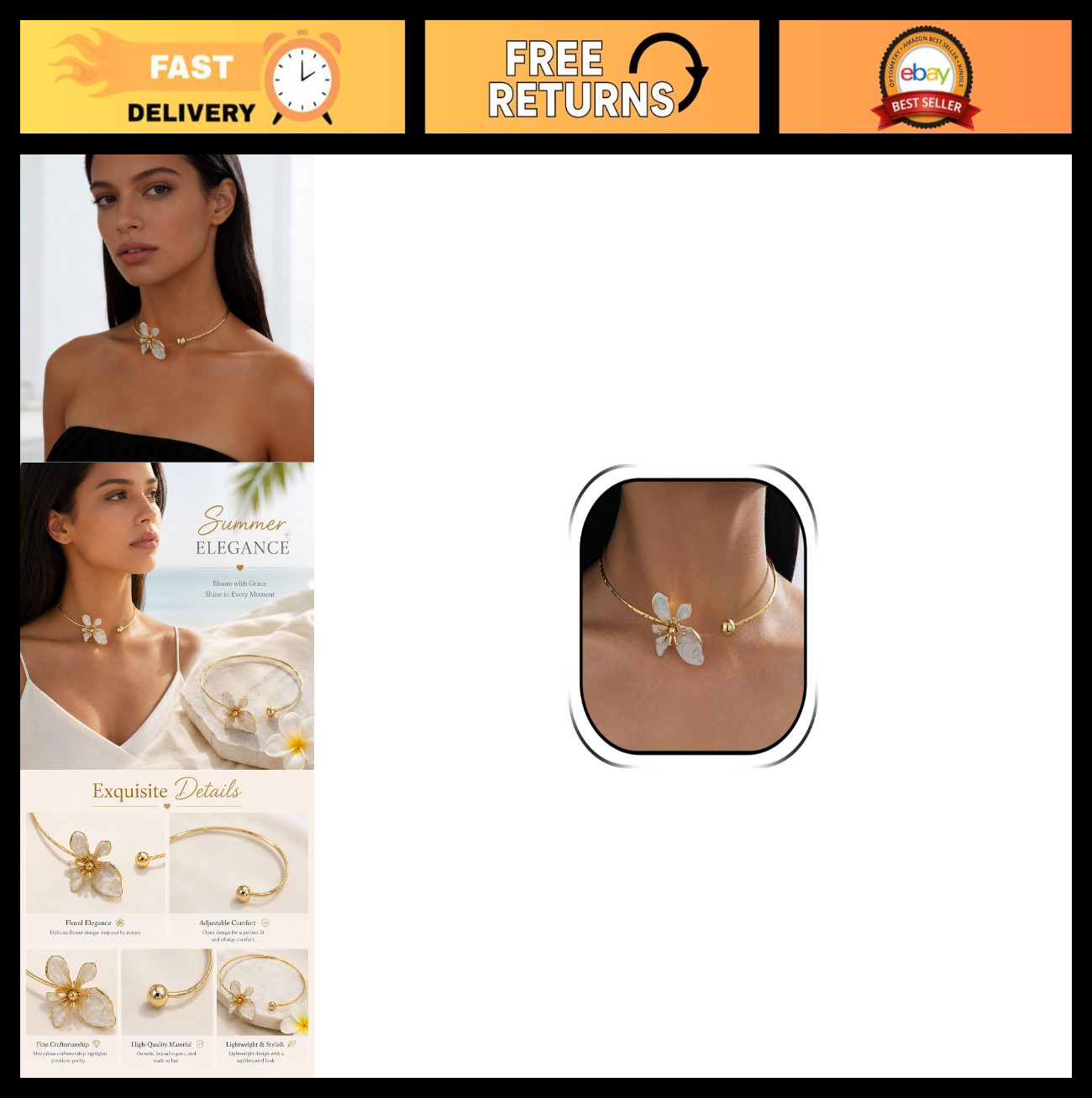 Dainty Gold Flower Choker Necklace – Chunky Floral Pendant for Summer & Weddings
