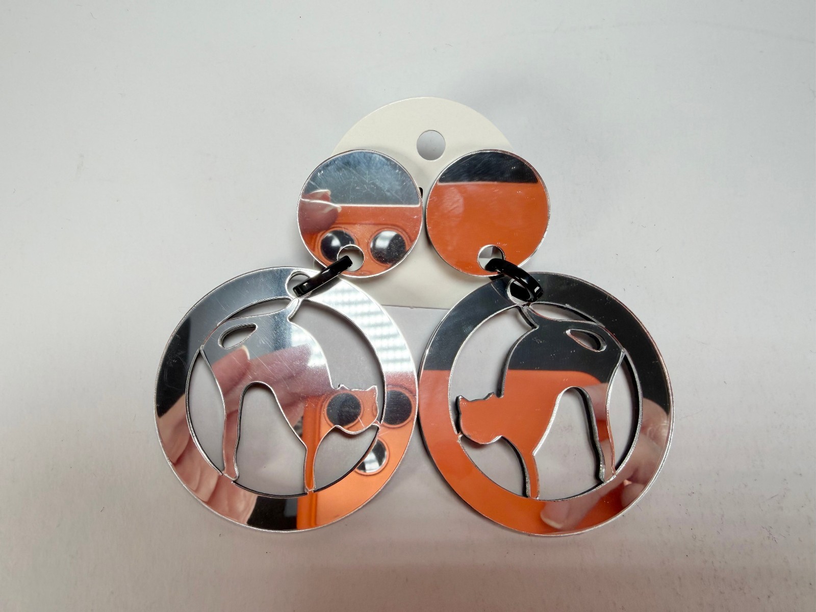 Marion Godart Reflective Chat Miroir” Mirror Effect Hoop Resin Clip On Earrings