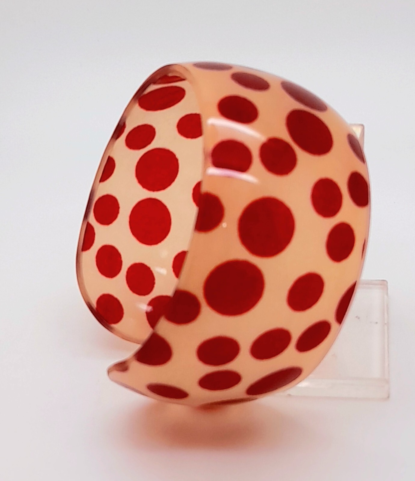 B001 Chunky wide 1.5 inch red polka dot print plastic bangle fashion bracelet