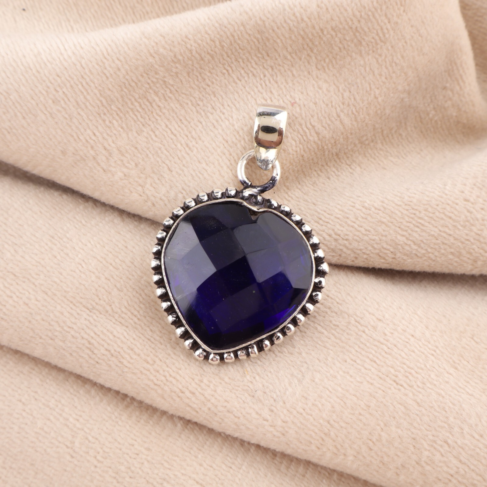 Blue Sapphire Gemstone Pendant 925 Sterling Silver Indian Jewelry For Women