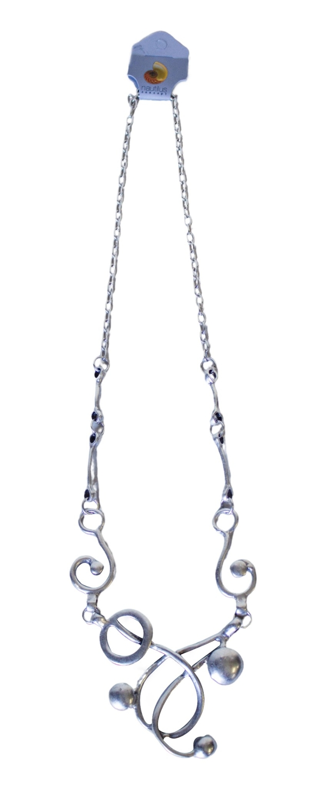 New NAUTILUS CONCEPT Swirl PENDANT NECKLACE Silvertone Unique Statement NWT !
