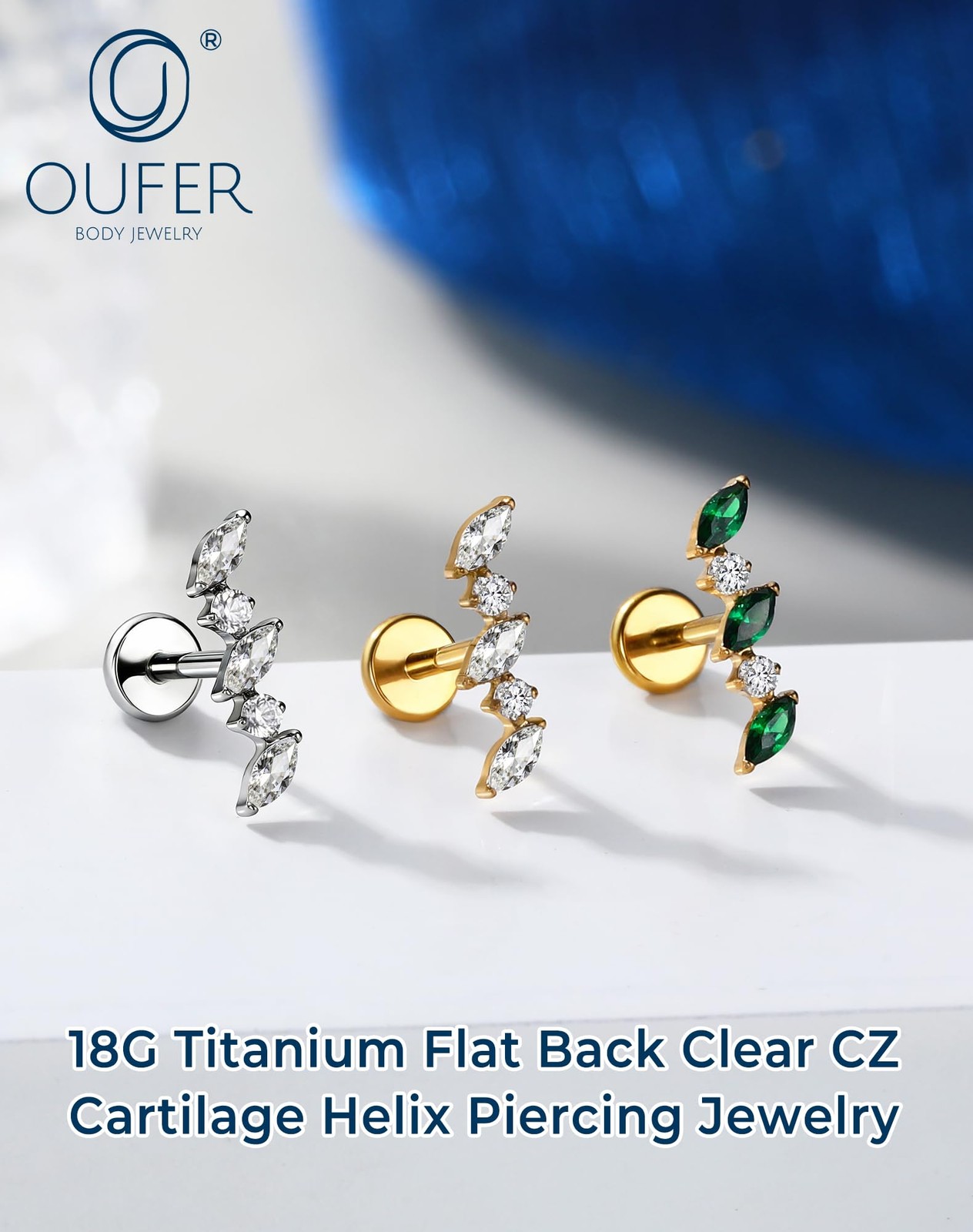 OUFER 18G Titanium Helix Piercing Jewelry-Flat Back Gold 6MM,
