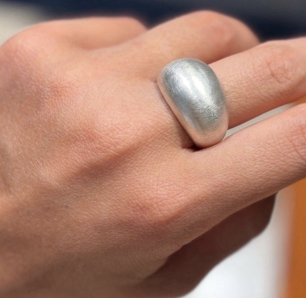Limited Edition French Dome Ring – Brushed Silver Platinum Plated
