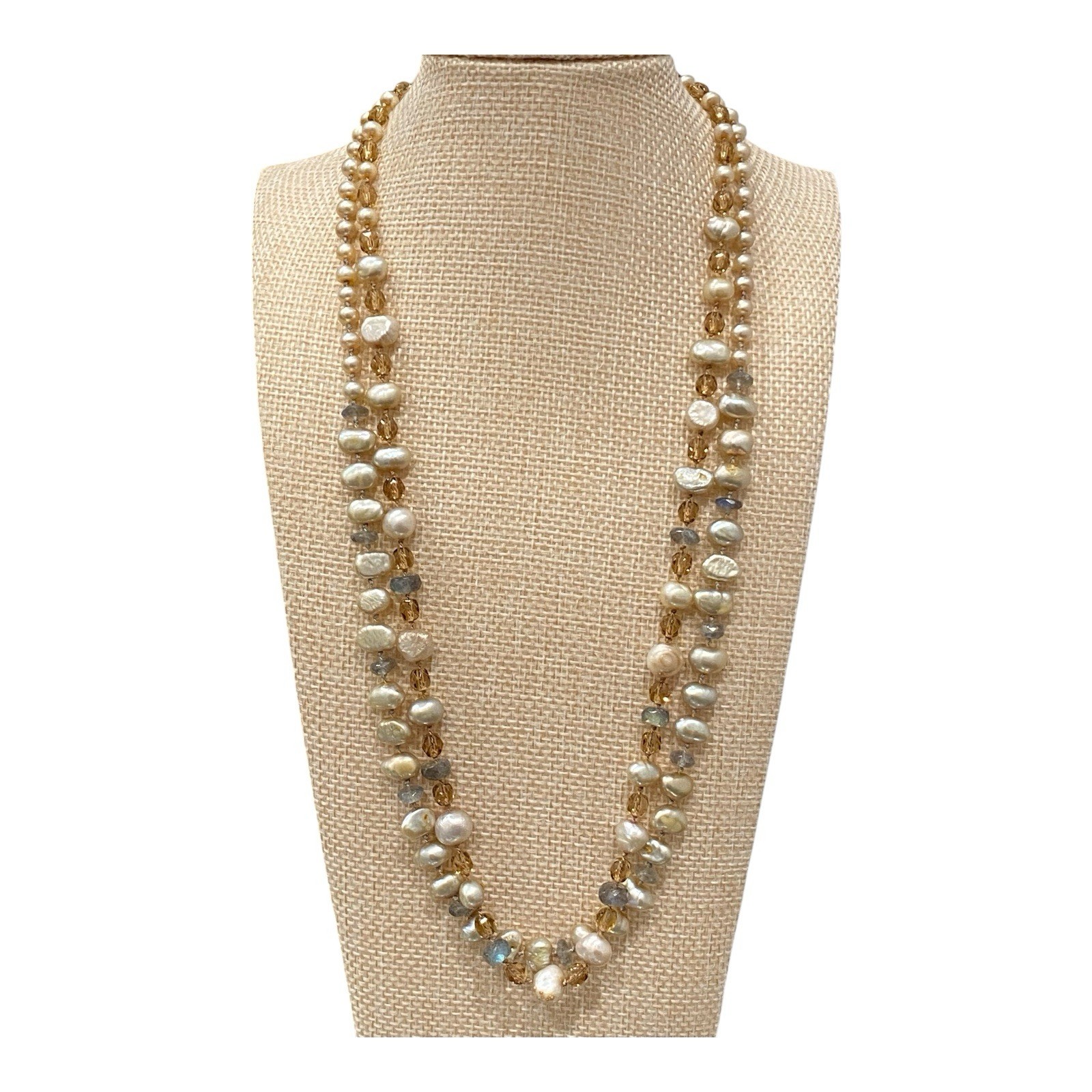 Vintage Artisan Pearl Citrine Multi Strand Necklace Sterling Silver Spiral Clasp