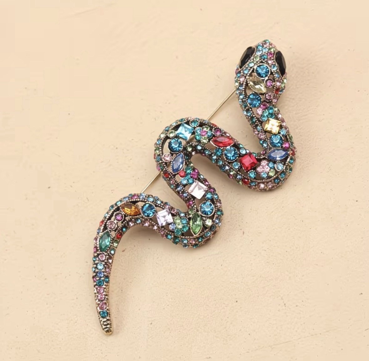 Multi Color Snake Brooch Pin Rhinestone Crystal Serpent Statement Jewelry Women