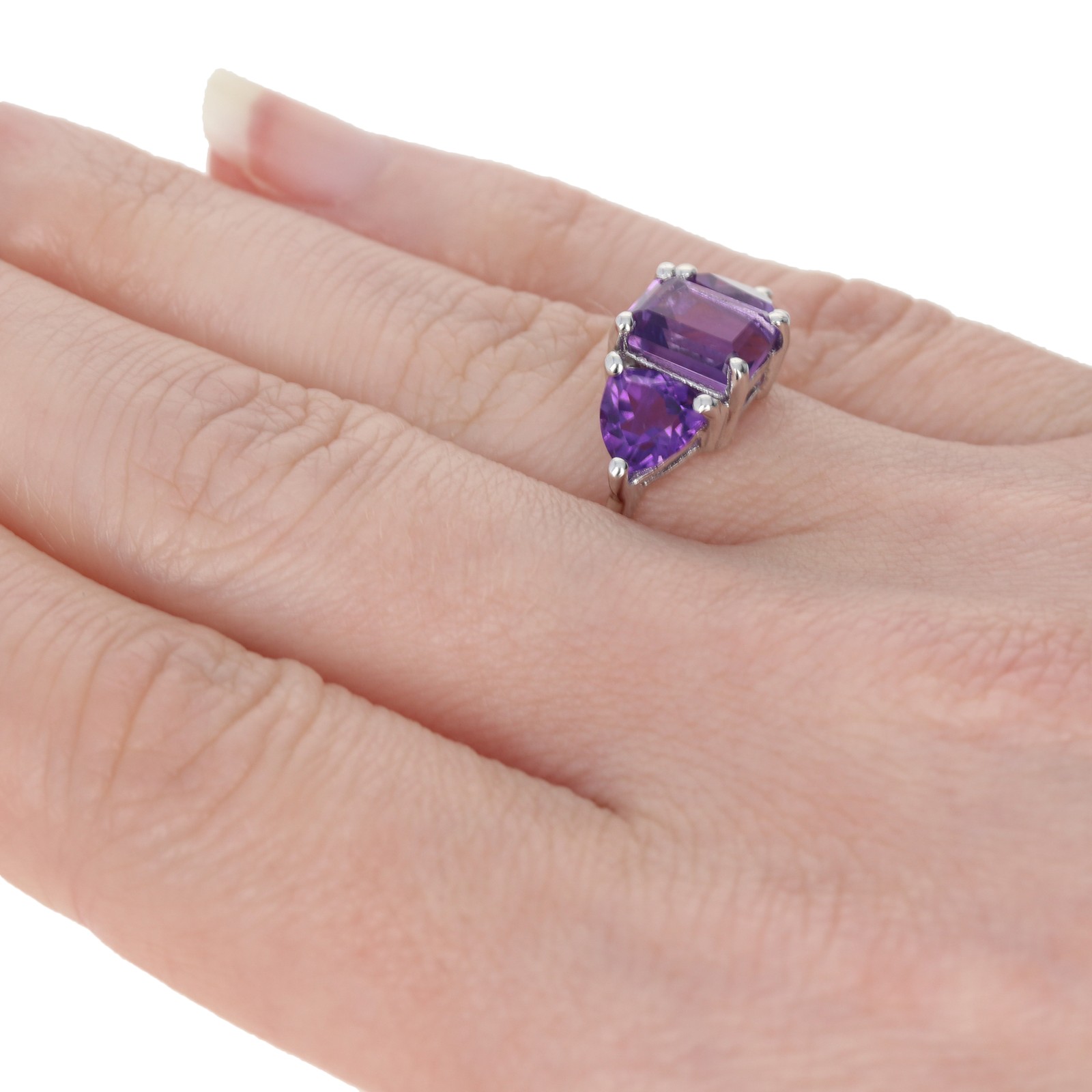 Sterling Silver Amethyst Ring – 925 Emerald & Trillion Cut 2.50ctw