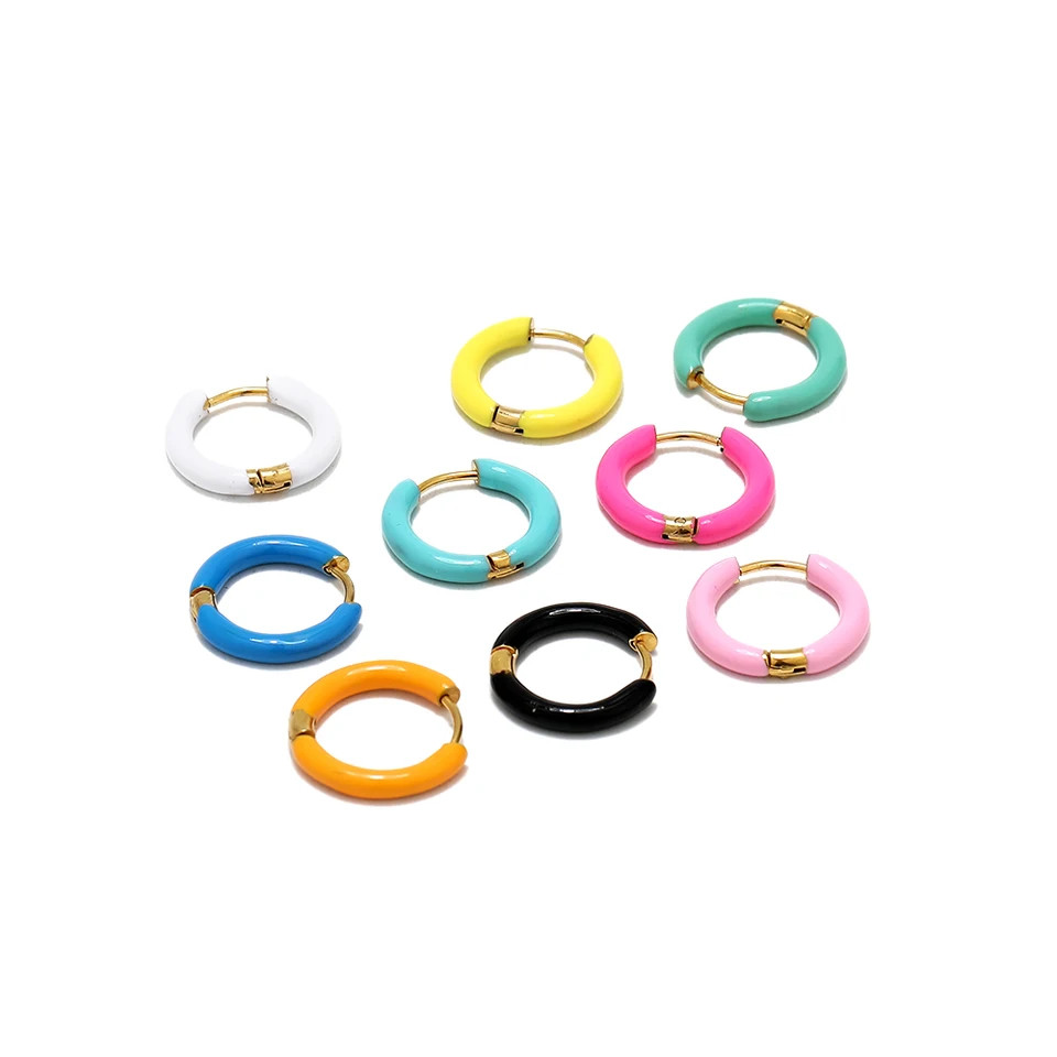 Stainless Steel Enamel Hoop Earrings Candy Color Huggie Small Kids Jewelry