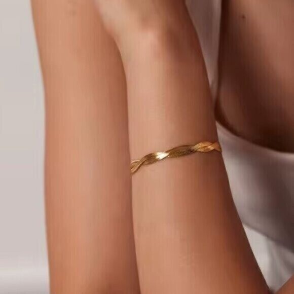 Braided Herringbone Bracelet Waterproof Gold Bracelet Gorgeous Gold Bracelet