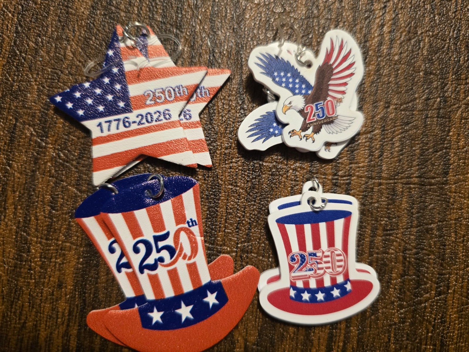 Red white and blue 250 anniversary earrings. plastic hook July 4th.