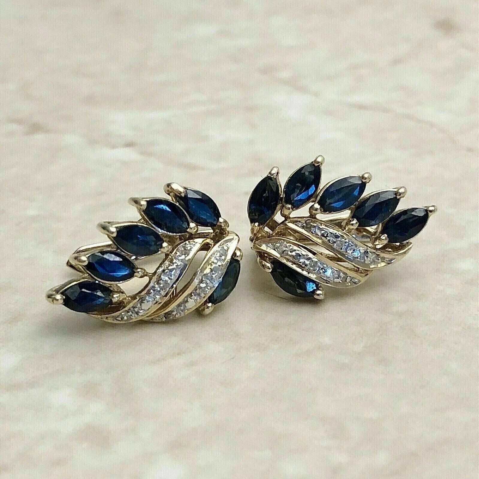 2.15Ct Marquise Simulated Sapphire Women Hoop Earrings 14K Yellow Gold Plated