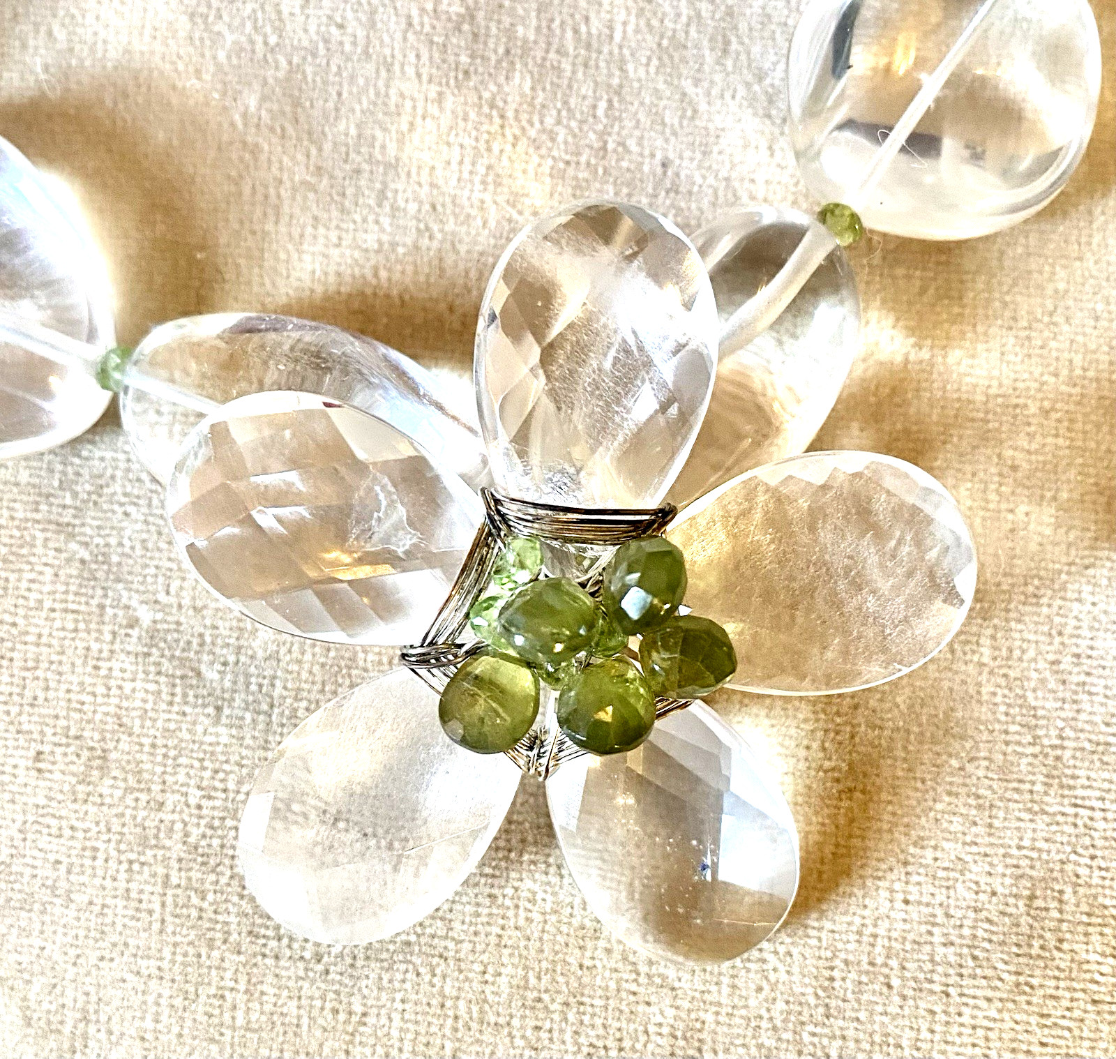 Rock Crystal ? Genuine Peridot GLOWING Necklace Pin Set KRIS NATIONS Orig Box