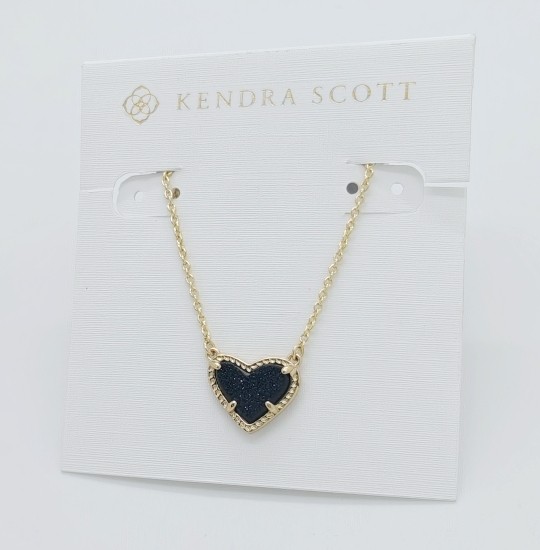 New Kendra Scott Ari Heart Gold Necklace in Black Drusy