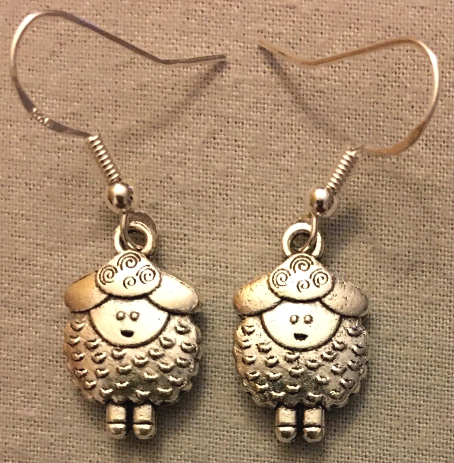 PUFFY SHEEP EARRINGS – Pewter w/Sterling Silver Ear Wires LAMB SHAUN WOOL EWE #2
