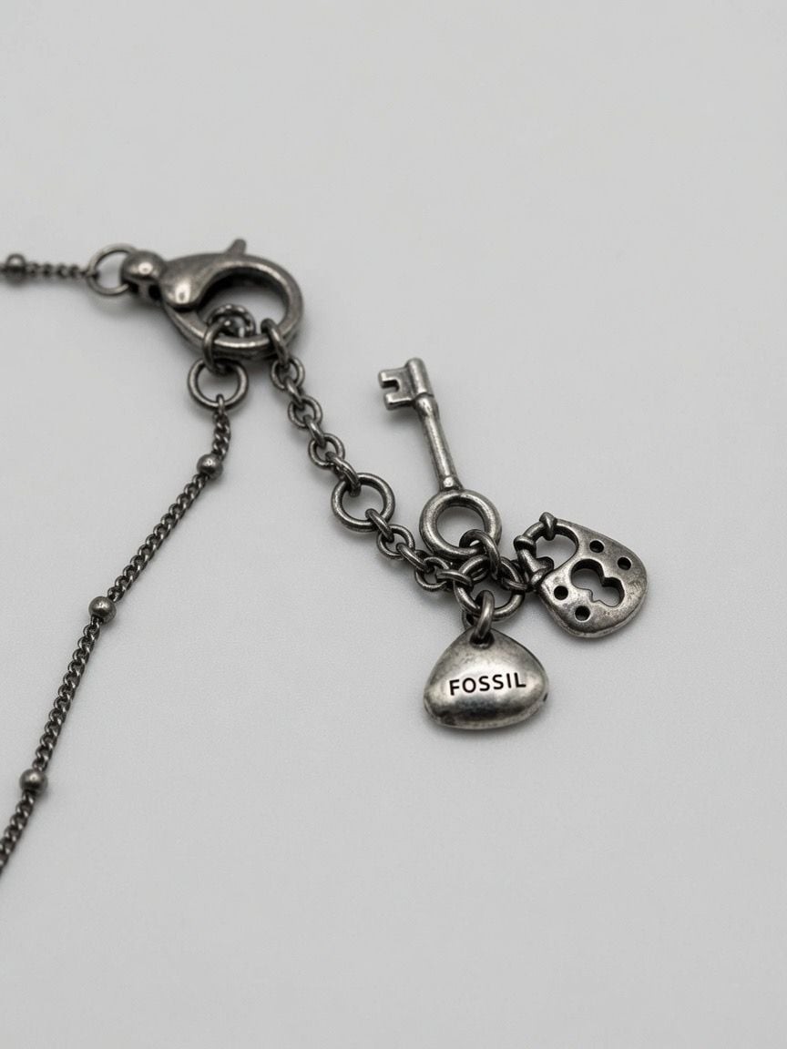 Fossil Multicolor Crystal Disco Ball Pendant Necklace with Key and Lock Charms