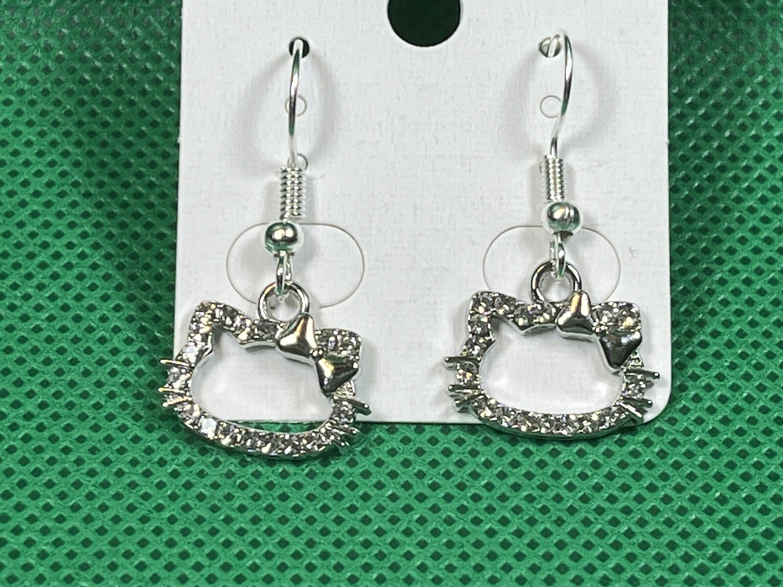 Sanrio Silver Loop Hello Kitty Cubic Zirconia Drop Dangle Adorable Earring Set