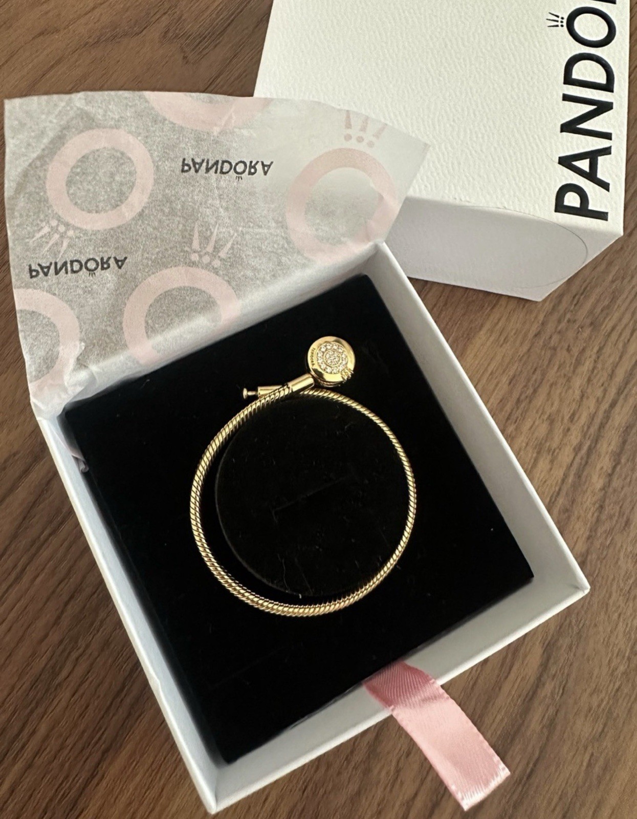 Pandora Gold-Tone Twisted CableBracelet with Pavé Clasp