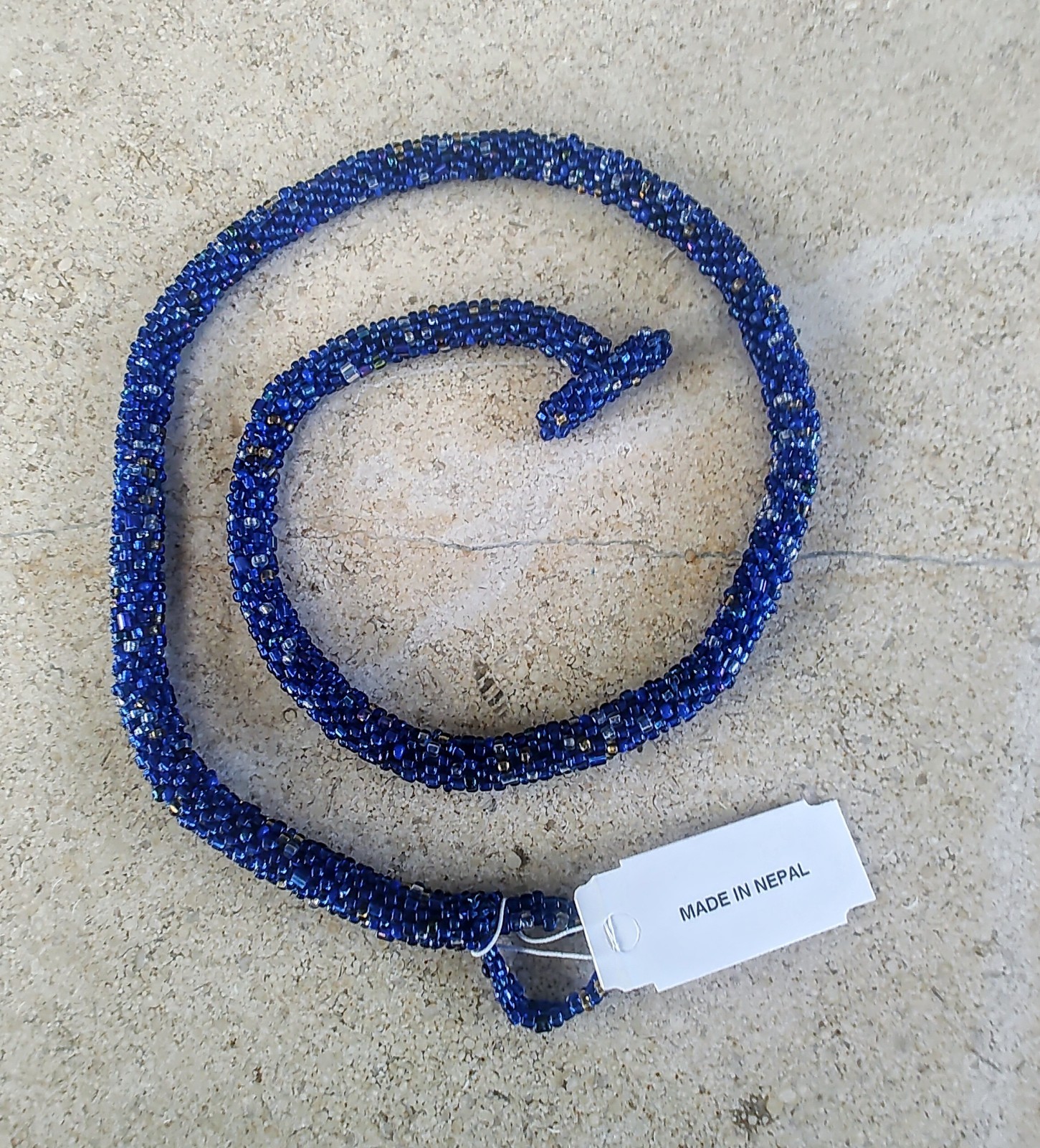 Andrew Stone Nepal Blue Glass Bead Rope 20″ Necklace