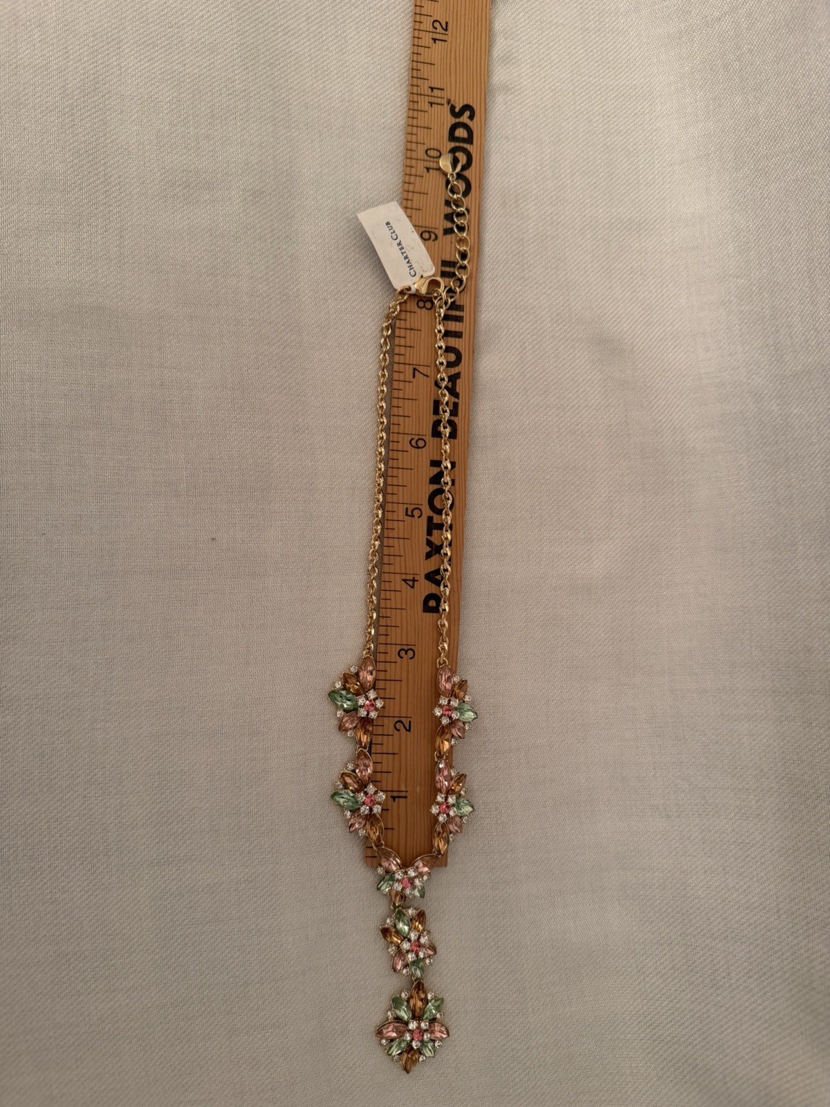 Charter Club Statement Y-Drop Crystal Flower Necklace Pink Green Gold Tone