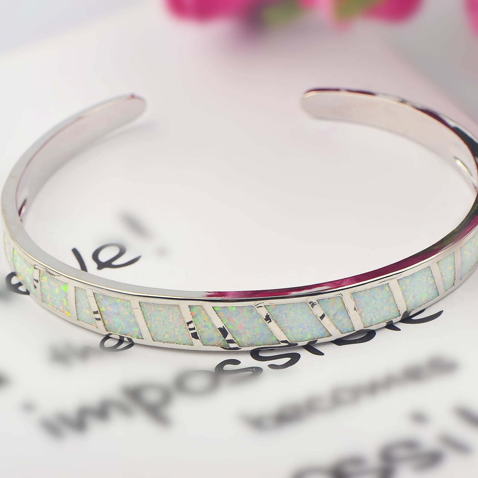 Fashion Fine White Fire Opal Bangles 925 Sterling Sliver Jewelry For Women