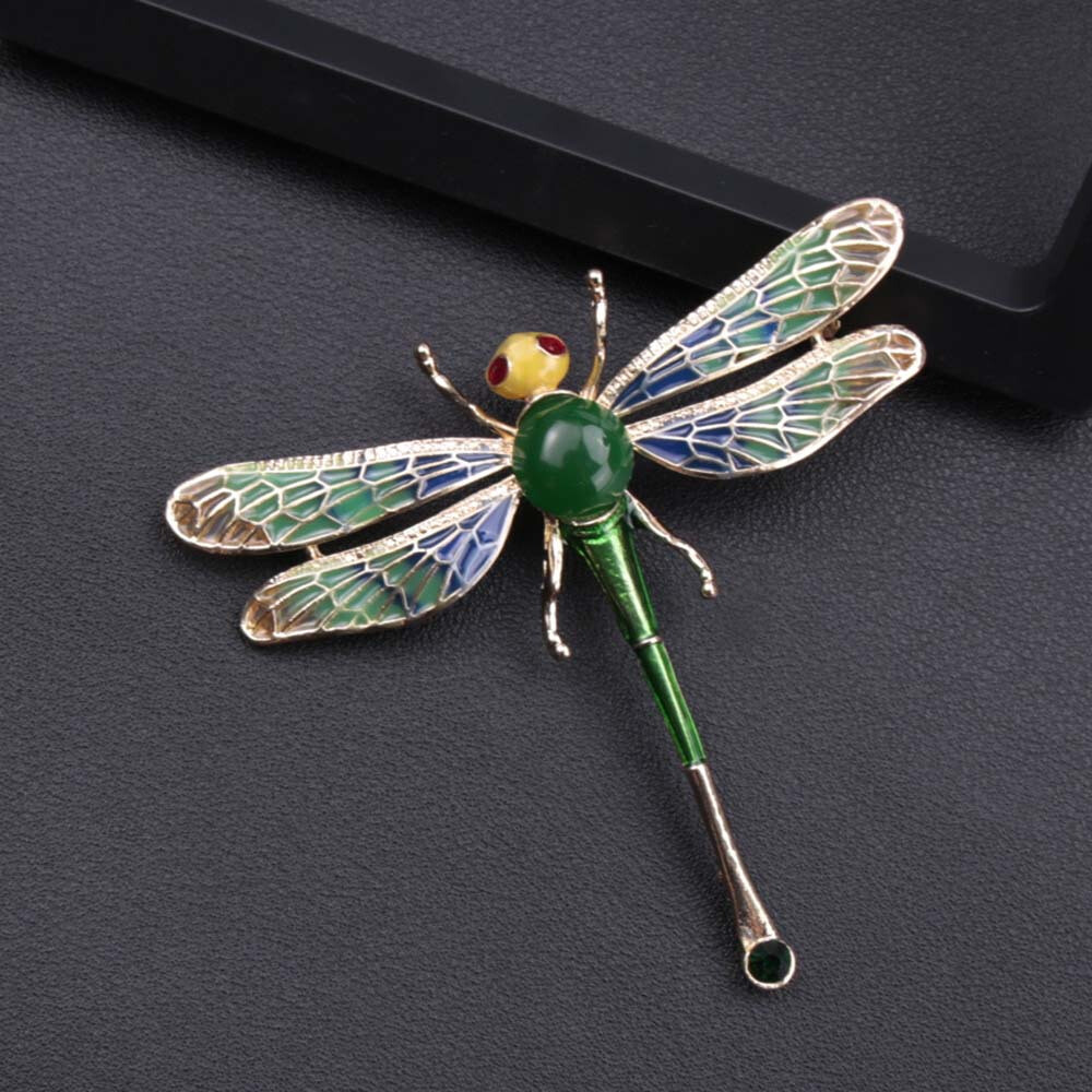 Vintage Luxury Zinc Alloy Dragonfly Brooch Pin with Rhinestone & Plastic Accents