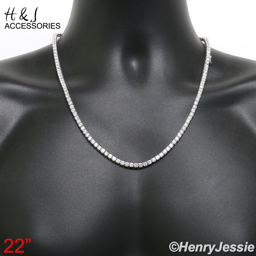 16″-30″MEN 14K WHITE GOLD PLATED 4MM BLING CZ 1 ROW TENNIS CHAIN NECKLACE*BN2