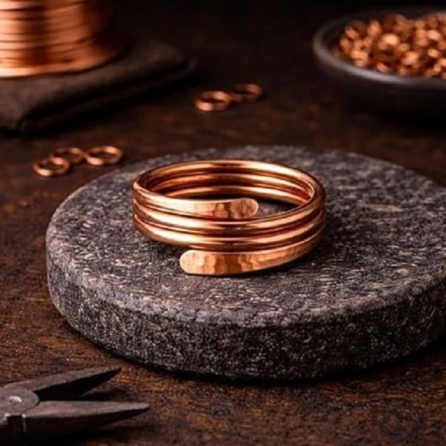 Solid Pure Copper Minimalist Healing Ring, Handmade, Unisex, Wrap Band Ring