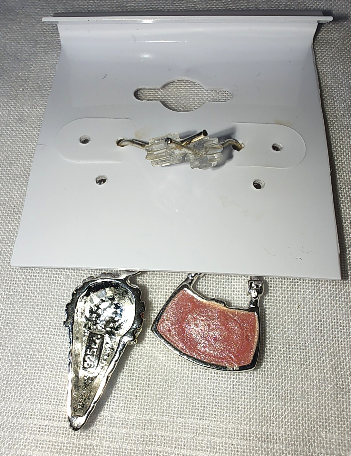 925 Sterling Silver Dangle Enamel Rhinestone Charms Pierced Earrings Purse/Cone