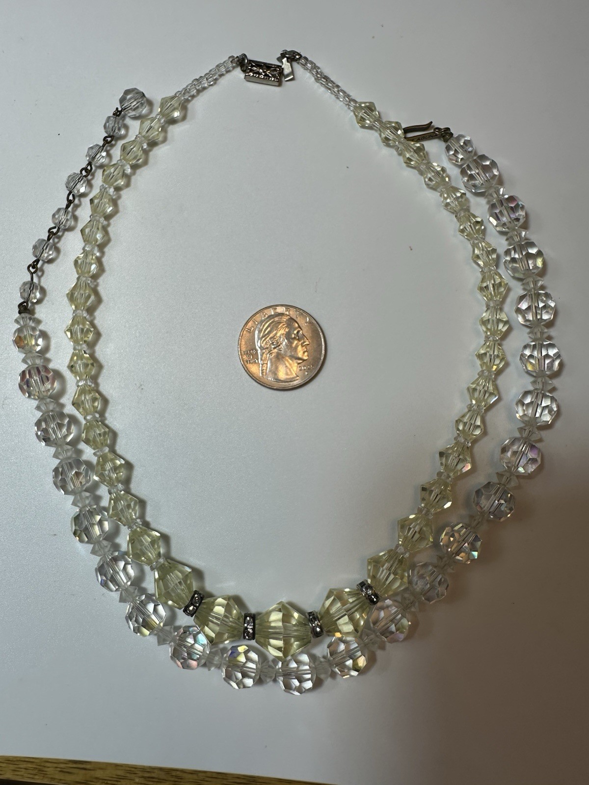 Laguna Signed Clear Faceted Crystal Double Strand Collar Box Clasp