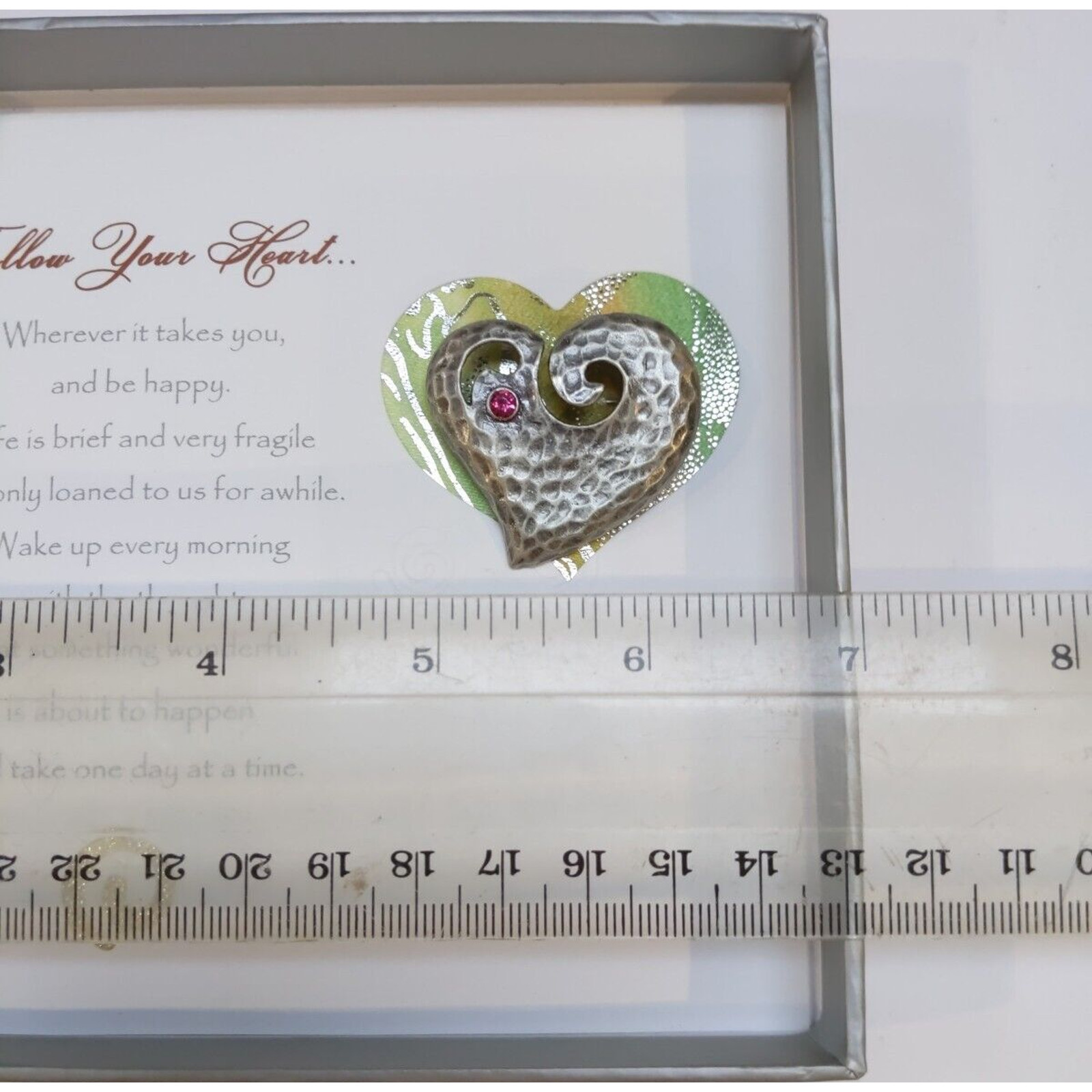 2007 Patricia Darling Dash Heart Pin Brooch With Blank Inside Card NEW Worn Box