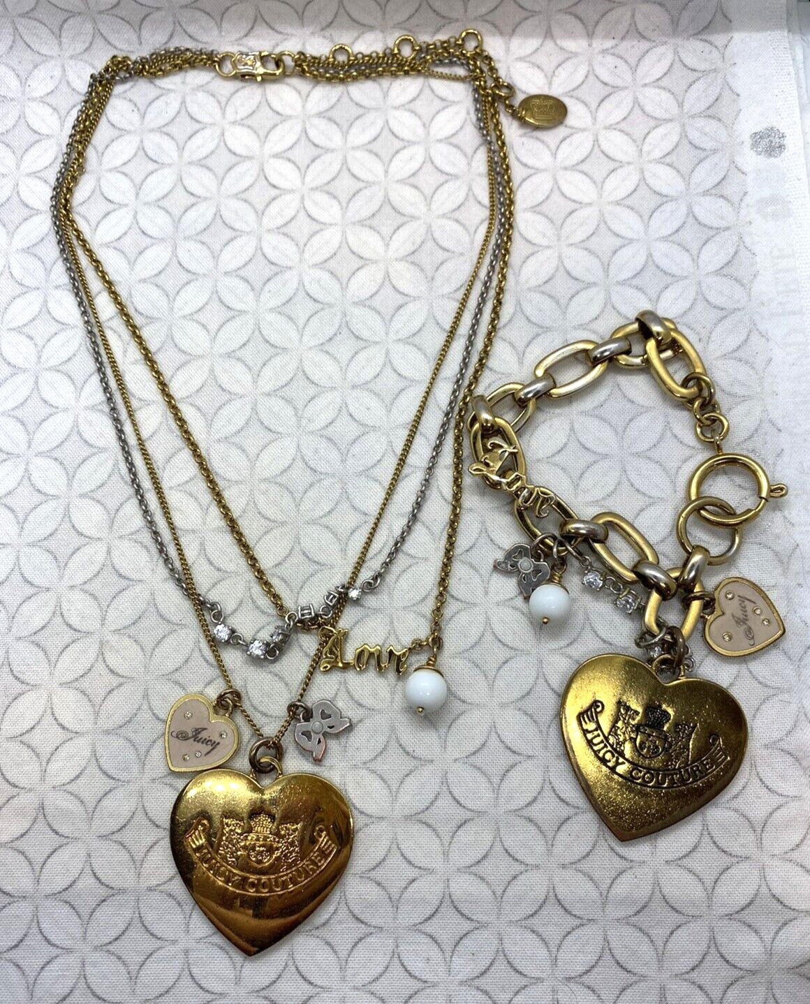 Juicy Couture Let Them Eat Couture Heart Bracelet Multi strand Necklace Set