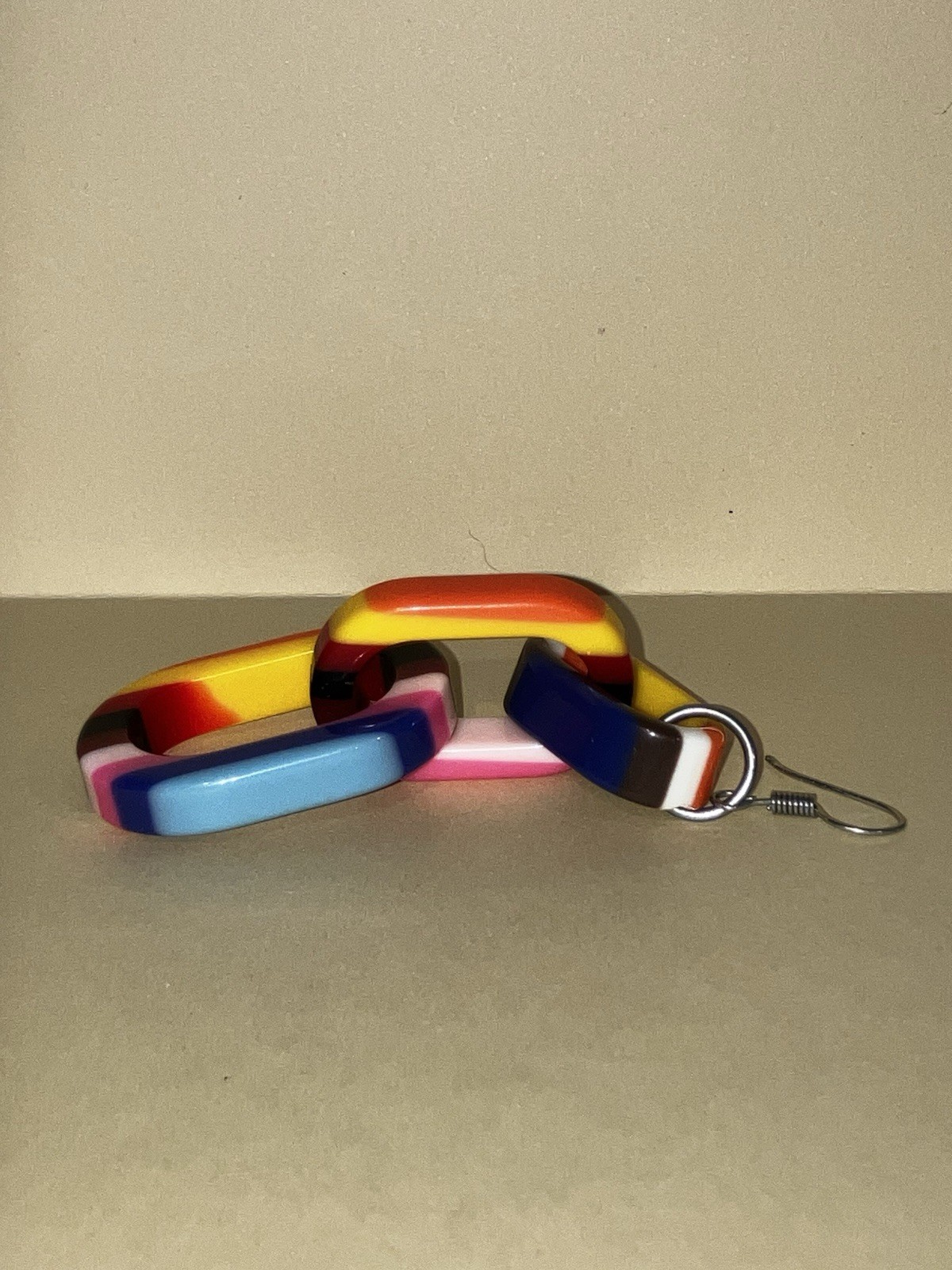 Multicolored plastic chain link earring set