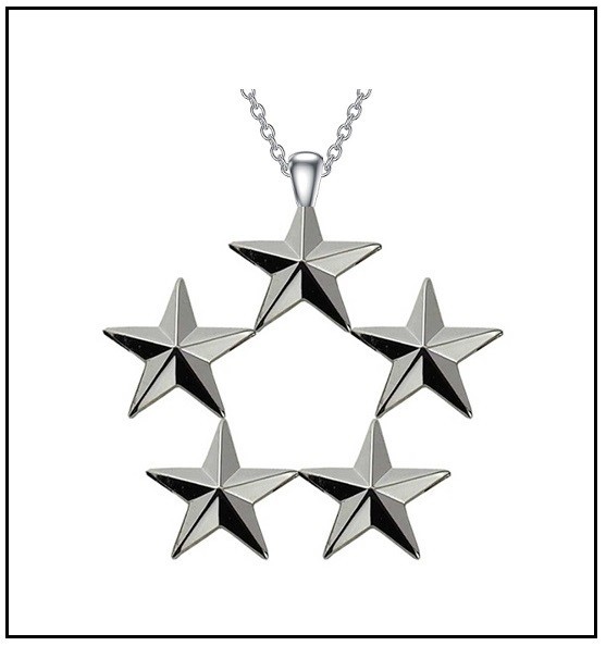 5 STAR GENERAL Necklace – 1 1/8″ Chrome Collar Insignia Pendant