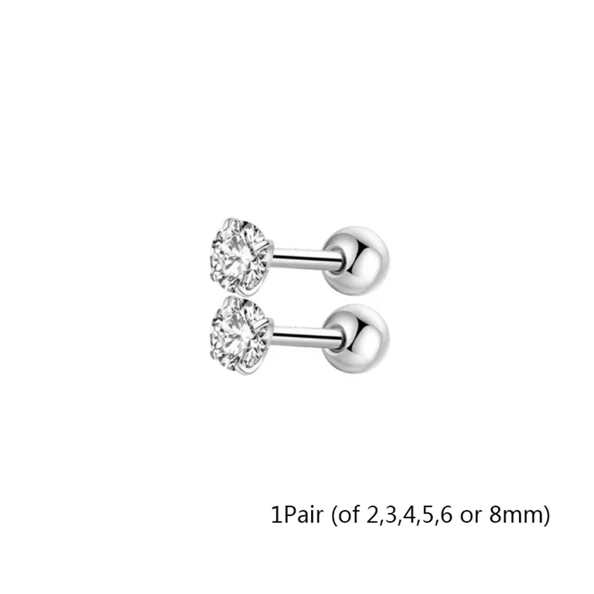 2/6/12 Pc Stainless Steel Stud Earrings Women Round CZ Screwback Modern Jewelry.