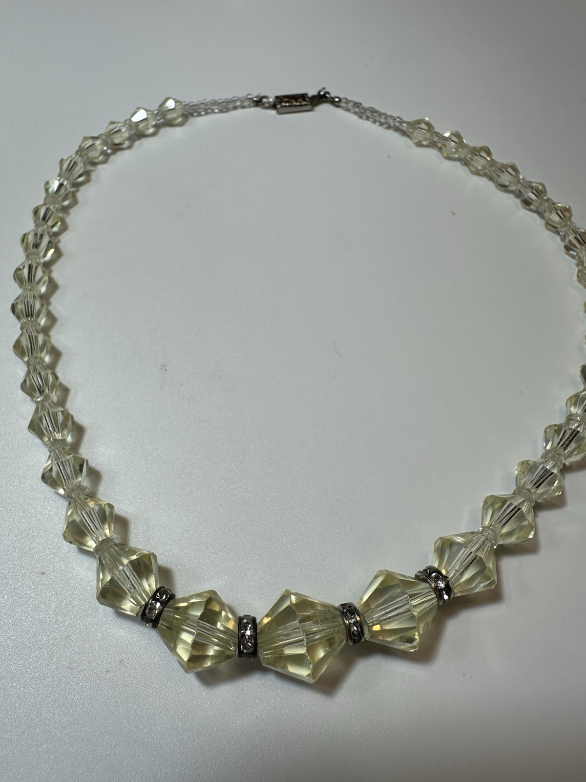Laguna Signed Clear Faceted Crystal Double Strand Collar Box Clasp