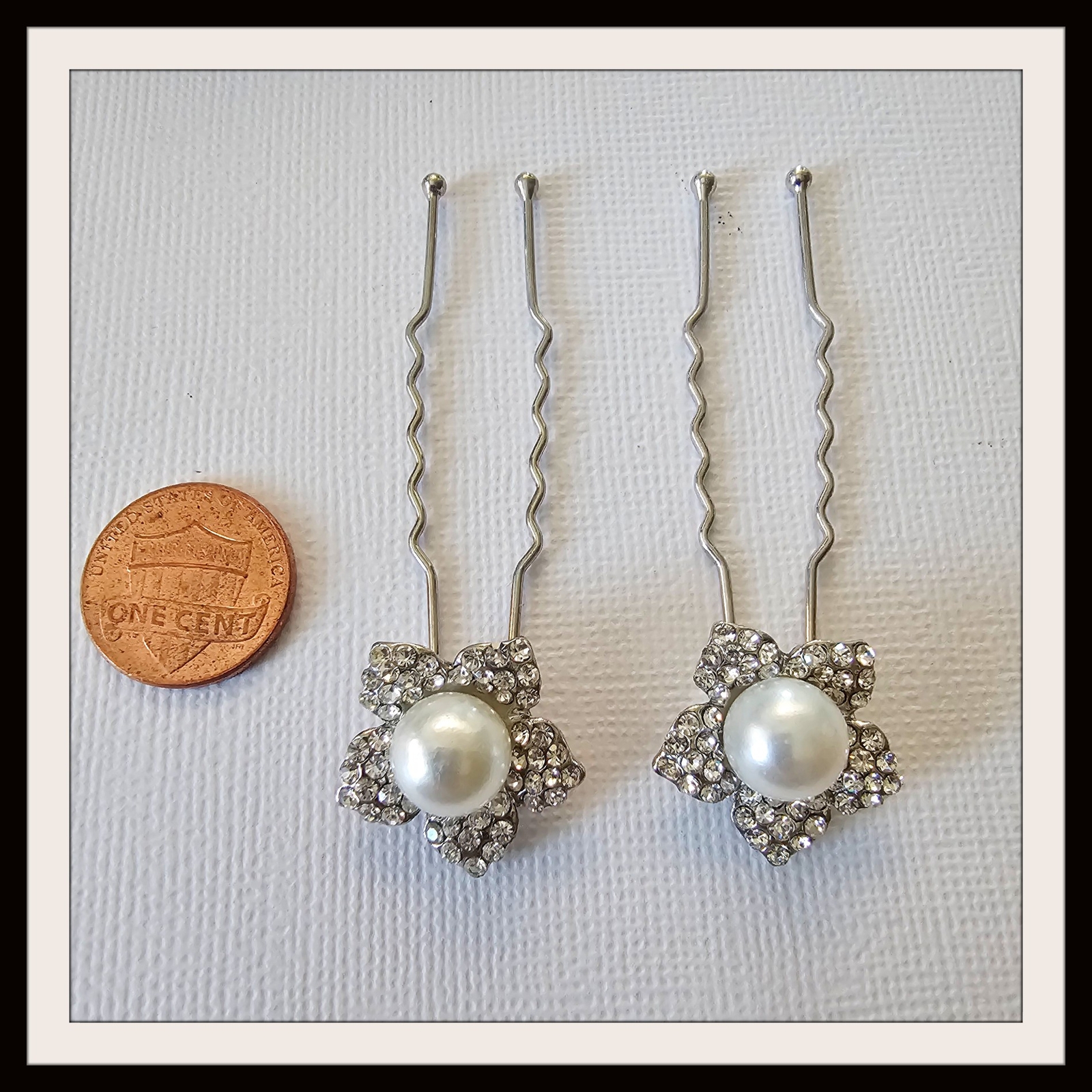 Lot of Four Pearl & Clear Crystal Flower Floral Hair Stick Pin Bridal New